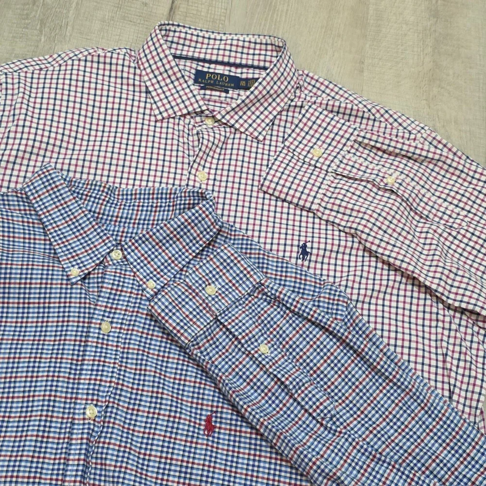 Lot of 2 Ralph‎ Lauren Performance Long Sleeve Shirt Mens XXL Check Button Down
